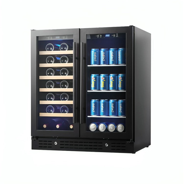 KingsBottle beer and Wine Fridge Combo Stocked Front View Black