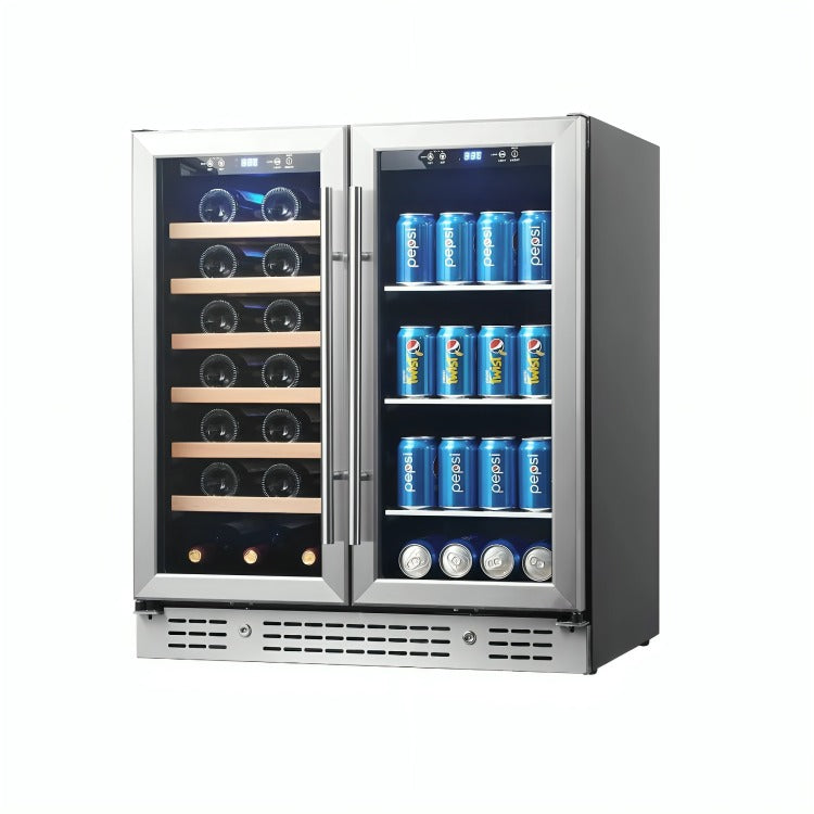 KingsBottle beer and Wine Fridge Combo Stocked Front View Silver