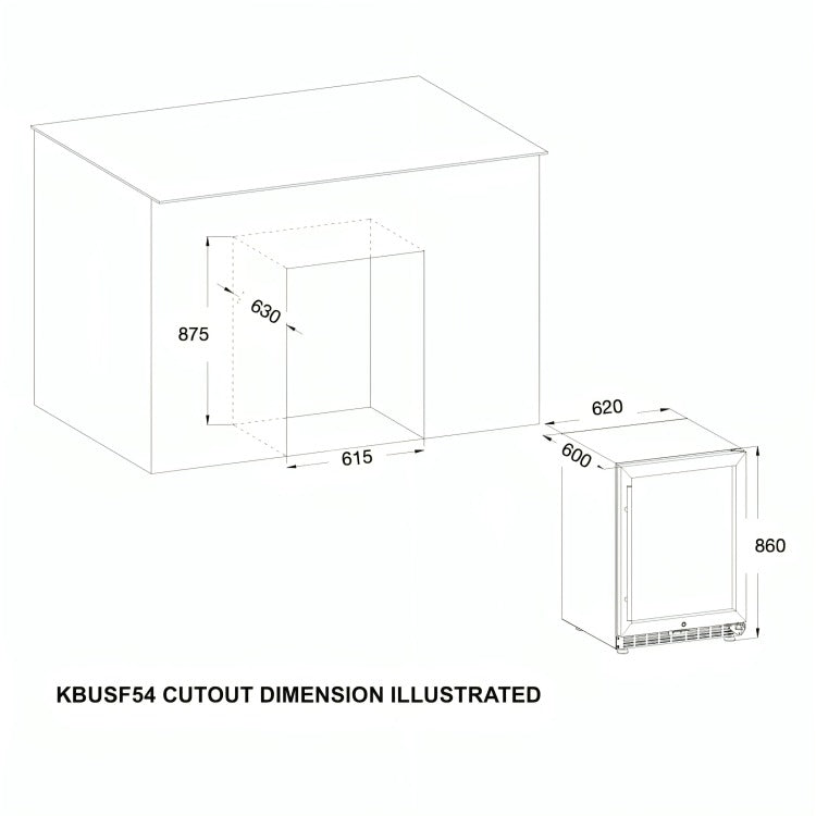 KingsBottle Under Bench Bar Fridge Cutout Dimensions