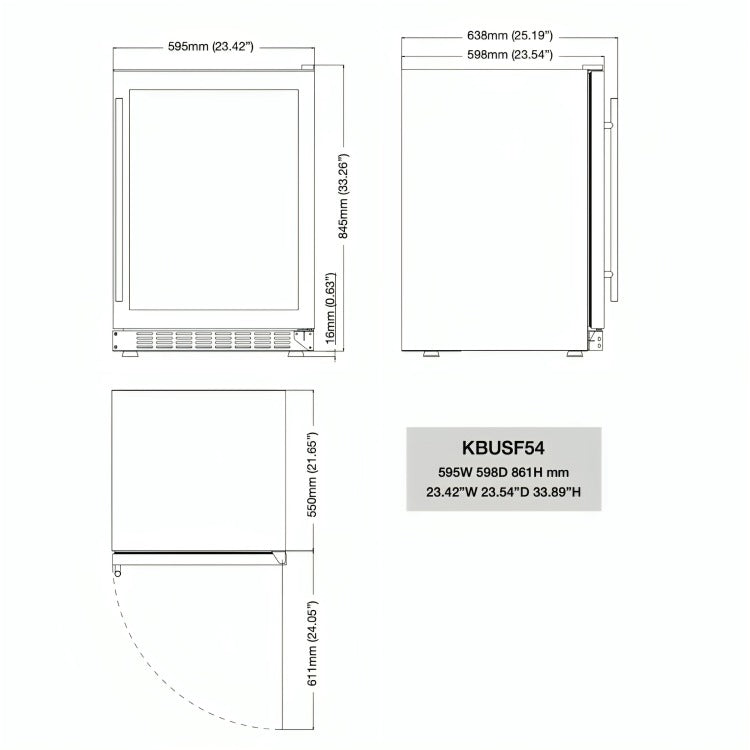 KingsBottle Under Bench Bar Fridge Dimensions