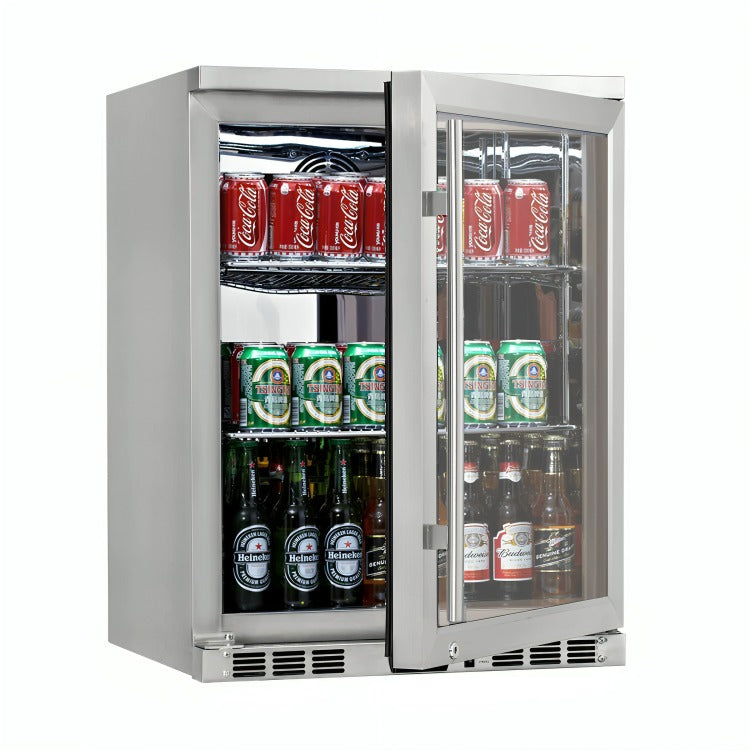 KingsBottle 123 Litre Heating Glass Door Under Bench Beverage Fridge KB55MRHH Slightly Open Door