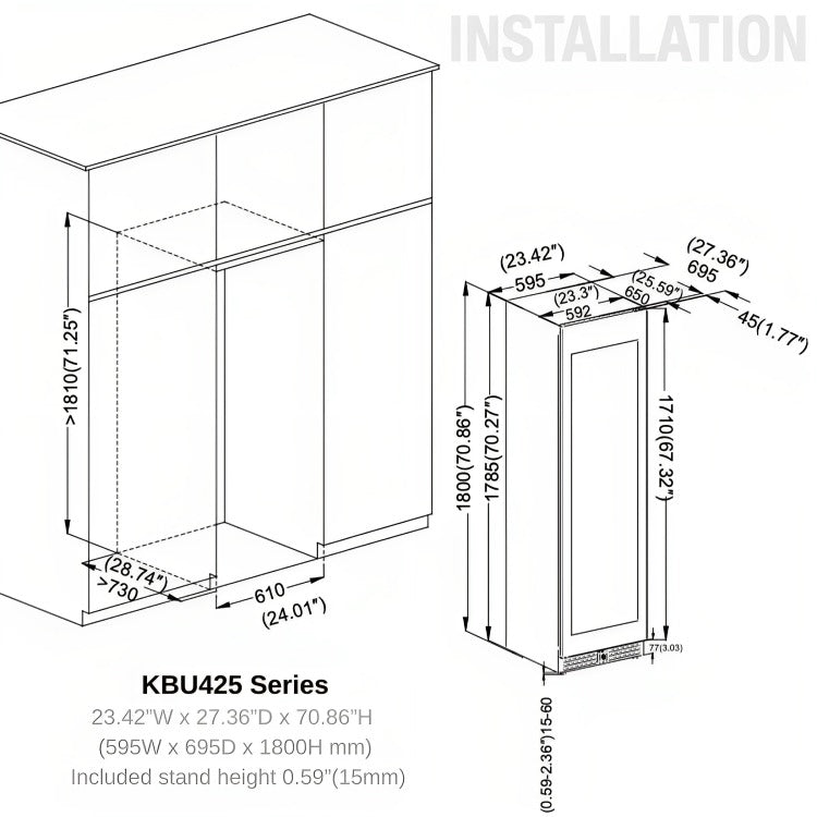 KingsBottle KB425DX Cutout Dimensions